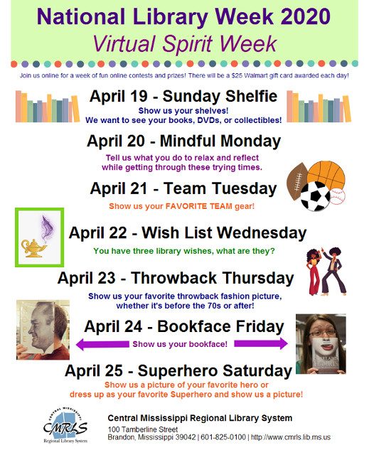 Central MS Regional Library System Hosts Virtual Spirit Week During National Library Week 2020